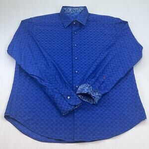 Robert Graham Mens Classic Fit Button Up Shirt Blue Embroidered Flip Cuff Size M